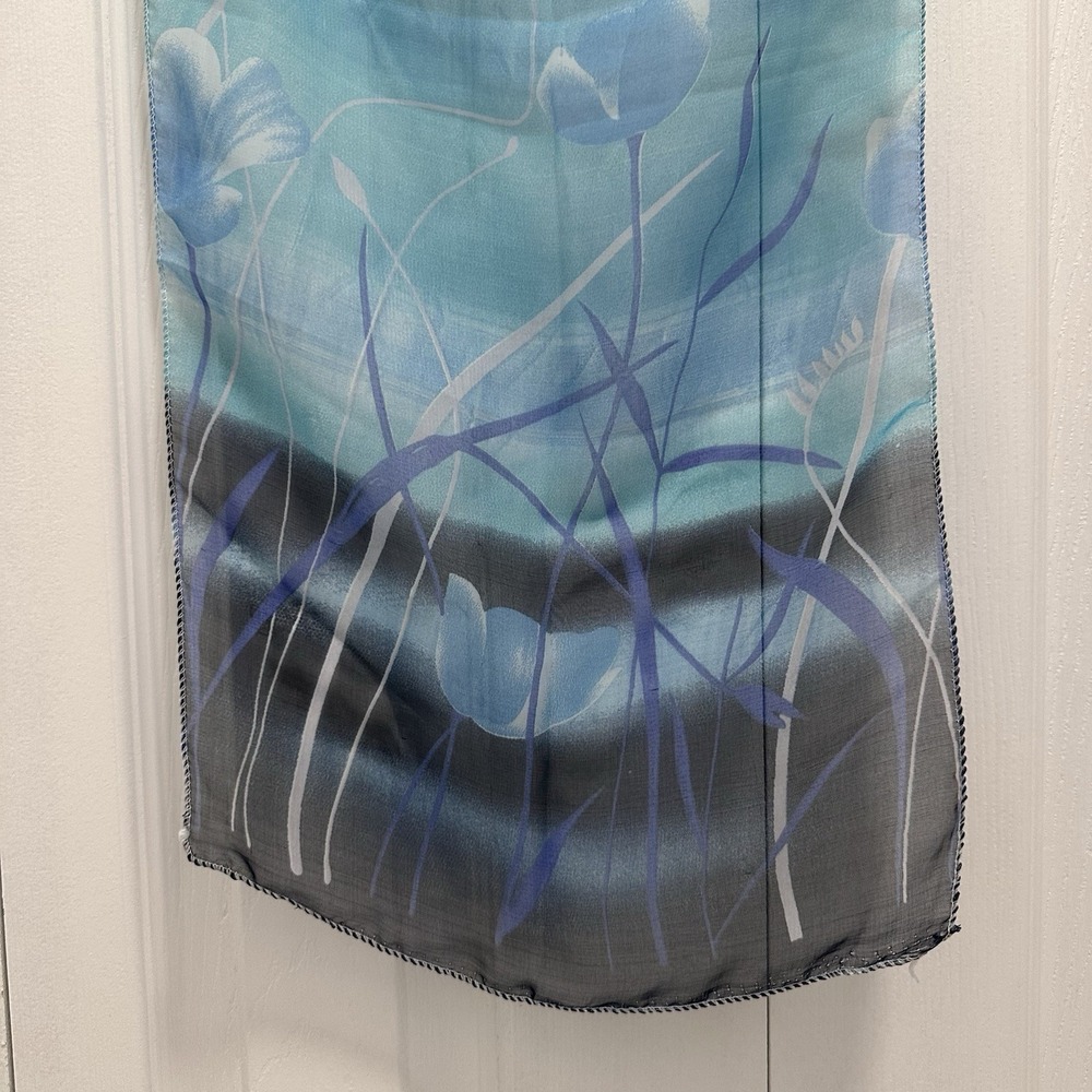 Women Scarf Teal Blue Turquoise Scape 100% Polyester Rectangular 57x12" In #003